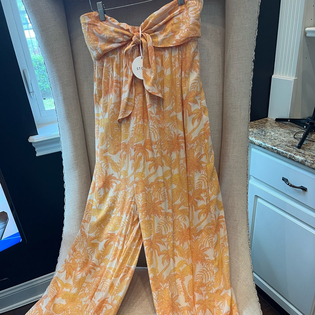 Tropical Print Strapless Jumpsuit